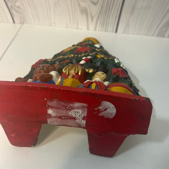Vtg Cast Iron Decorated Christmas Tree Doorstop 8" Tall - Picture 5 of 5